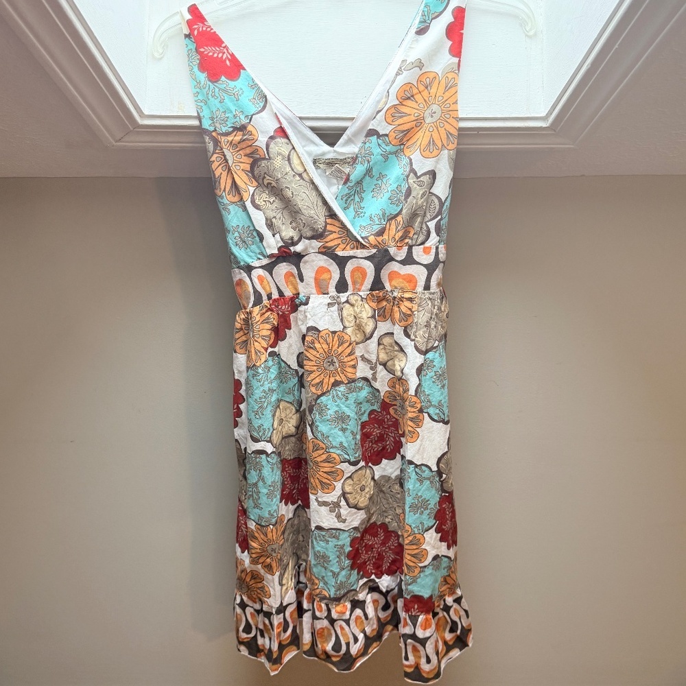 American Rag Floral Sun Dress Sz M Lined Tie Waist Boho Cute